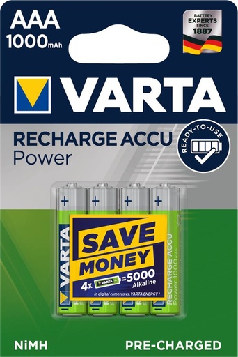 [pileaaa] VARTA 4 Piles NiMH "Rechargeable Accu", Micro (AAA), 1.000 mAh